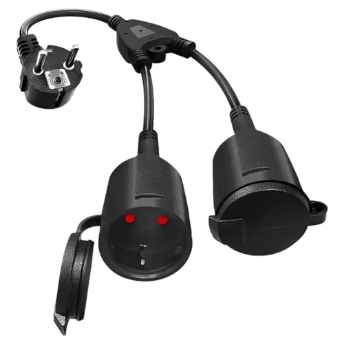 Doble enchufe para enchufe, cable de extensión 2 veces adaptador de enchufe Schuko, extensión de cable de alimentación impermeable IP44, hasta 250V/16A, doble enchufe para el hogar, oficina (2