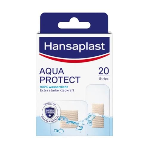 Hansaplast Aqua Protect - Cerotti impermeabili per ferite (20 strisce), con adesione extra forte, ideali per doccia, nuoto e bagno