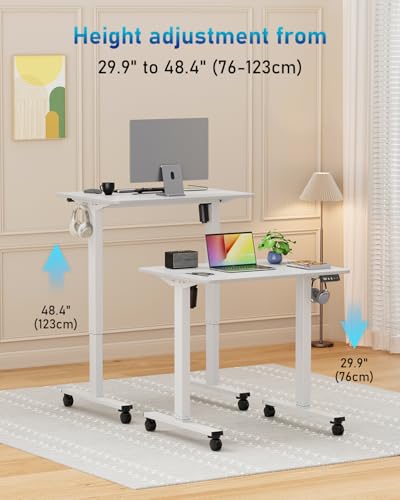 Small Height Adjustable Electric Standing Desk, 31.5\" x 23.6\" Sit Stand up Desk with Splice Board, Ergonomic Rising Computer Home Office Desk Table with Memory Preset, White Frame/White Top - Thumbnail 5