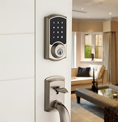 Image of Kwikset 916 Keyless Entry Touchscreen SmartCode Electronic Deadbolt Smart Lock Featuring SmartKey Security and ZigBee 3.0 Technology in Traditional Satin Nickel, Zigbee Hub Sold Separately