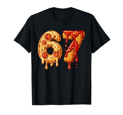 67 Six Seven 6-7 Pizza & Chicken Nugget - Kids Brainrot Meme T-Shirt