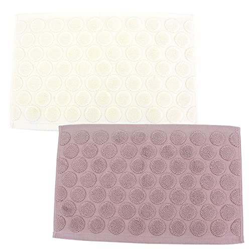 Lulu&berry 今治タオル 認定 バスマット 2枚セット ミニミニサイズ 25×40cm ドット ミニサイズ お風呂マット 厚手 日本製 一人暮らしに最適! 洗える 衛生的 綿100% (アイボリー×アッシュパープル