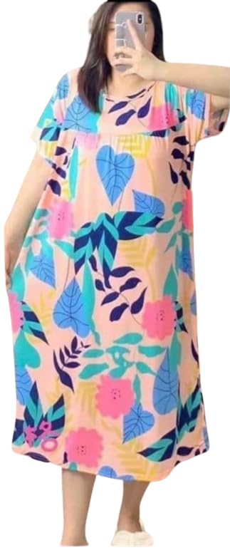 A Line Maternity Big Leaf Print Plus Size Dress by Pari's Hub-image-49
