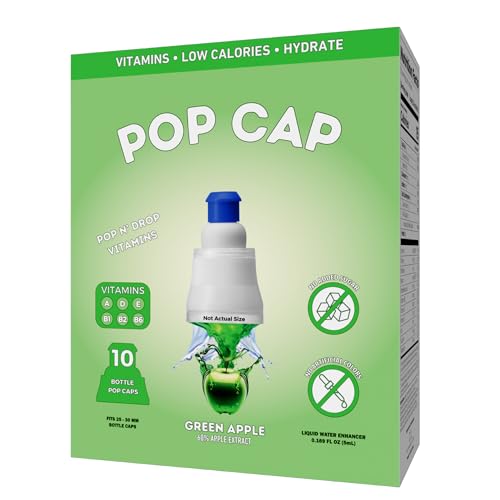 Pop Cap Green Apple Flavored Liquid Water Enhancer Bottle Cap, 10-Pack, 5mL 0.169 fl oz