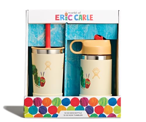 Image of Hydro Flask Kids Water Bottle and Tumbler Bundle Set for School - Stainless Steel and Insulated with Straw Cap - 12 Oz World of Eric Carle Caterpillar
