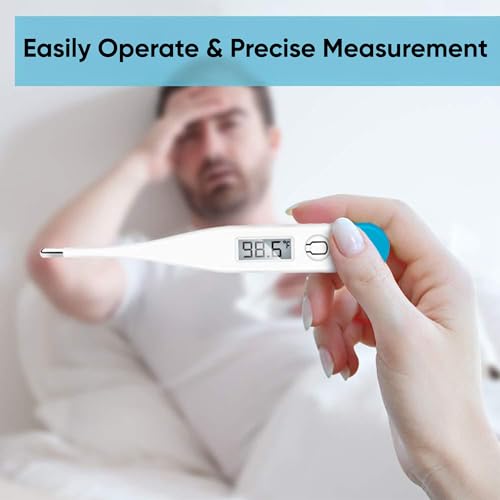 Image of DR VAKU Digital Thermometer for Adults & Babies Fast Oral & Underarm Temperature Measurement Celsius & Fahrenheit Water-Resistant (White & Blue)