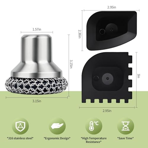 Image of Cast Iron Scrubber and Scraper, 316 Chain Mail Scrubber for Cleaning Dishes, Stock Pots, Black, 1 Count ((Small&Large Chainmail,2pcs))