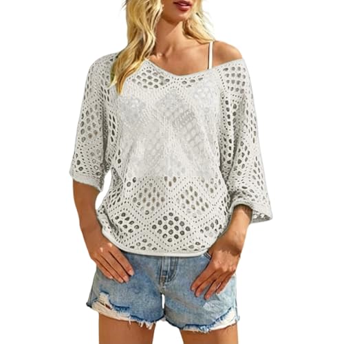 Bikini cover up de punto calado y manga 3/4 ideal para tus vacaciones