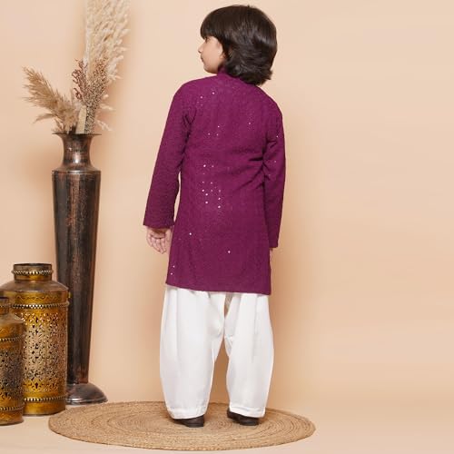 Image of AJ DEZINES Kids Kurta Pajama Set For Boys | Embroidery Chikankari Kurta Set | Traditional & Festive Outfit | Cotton Stylish Boys Kurta Pyjama | Perfect For Festivals Wedding & Family Function-PURPLE-4