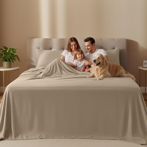 Image of Utopia Bedding Queen Size Sheet Set - 4 Piece Bed Sheets, Soft and Breathable Microfiber, Includes 1 Fitted Sheet, 1 Flat Sheet and 2 Pillowcases - Oeko-Tex - (Sand)