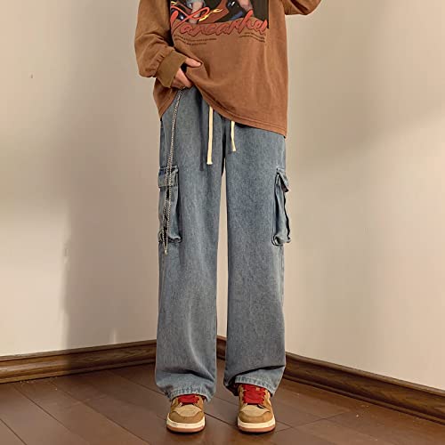 Men Straight Leg Jeans Relaxed Fit Work Pants Jeans with Cargo Pockets2