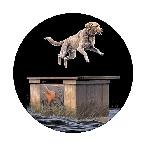 Chesapeake Bay Retriever Dock Diving Dog Jumping Swimming PopSockets Swappable PopGrip, Black - Image 3