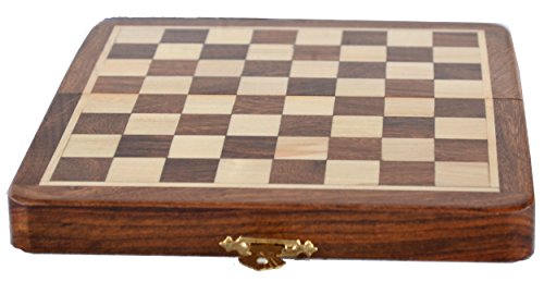 Image of SOUVNEAR Wooden Handcrafted Foldable Magnetic Chess Board Set with 34 Magnetic Pieces 2 Queens Extra for 2 Players Kids and Adults (12x12 Inches, Brown Yellow)