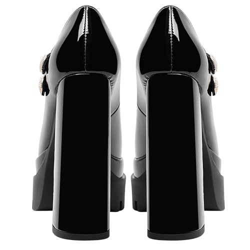 Platform Mary Janes Pumps Square Toe Chunky Block Heels 5 inch High Wedding Party Shoes for Women4
