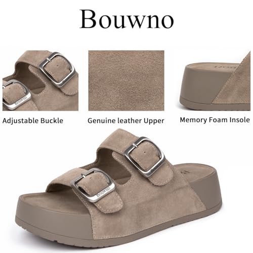 Image of Platform Sandals Women Genuine Leather Slip-on Beach Slide Buckle Comfortable Sandals with Memory Foam Soft Lining and Open Toe Low Wedges