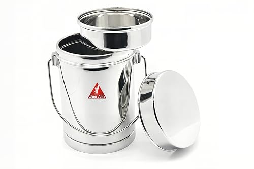 Image of Stainless Steel 2 in 1 Multipurpose Milk Can /Chutney n Sambhar Barni With Steel Inner Separator Medium (Cup : 300 ml + Dabba: 1550 ml)