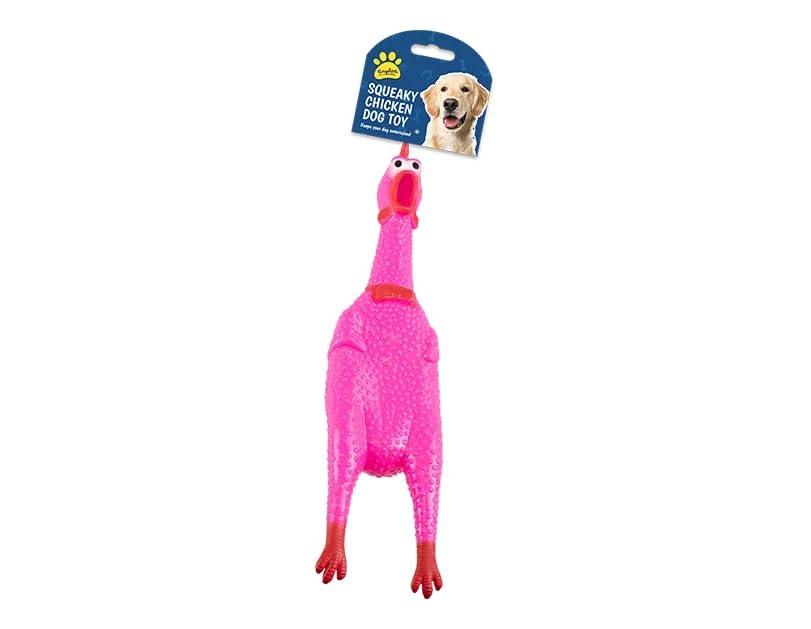 Inevitable Squeaky Chicken Dog Toy, Durable Plastic, Non-Toxic, 31.6cm x 7.2cm x 6.3cm, Available in Yellow, Pink, Blue, Green (Pink)