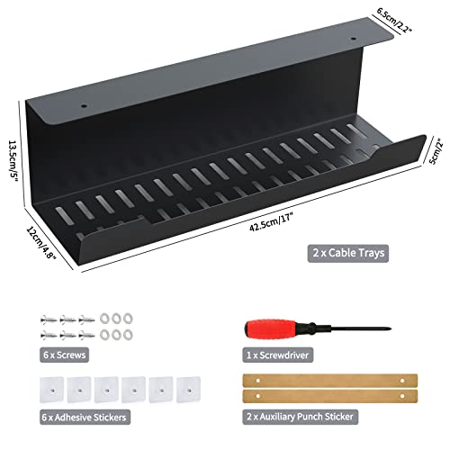 Vidor Under Desk Cable Management Tray 2-Pack,17" Cord Management Tray,No Drill Alloy Steel Desk Cable Organizers,Perfect For Standing Desk Cable Management Tray,Wire Management Tray For Office Home #TOP1