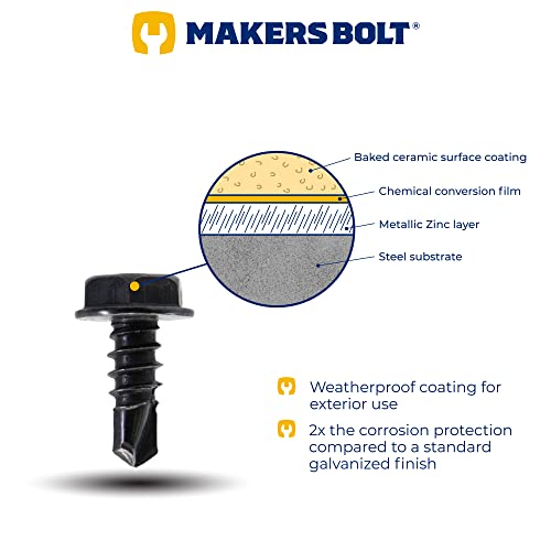 Image of #8 x 1 /2 in. Black Exterior Self Drilling Screws, Hex Washer Head (100 pcs) by Makers Bolt