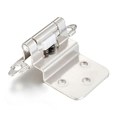 Vallecloud 4 Pack (2 Pair) 3/8" Inset Brushed Satin Nickel Self Closing Cabinet Hinges for Offset Kitchen Cabinet Door, Face Frame Semi Concealed Kitchen Cabinet Hinges