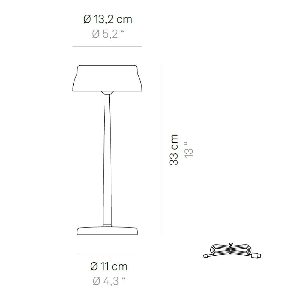Zafferano, Lampada Sister Light, Lampada da Tavolo Ricaricabile e Senza Fili con Controllo Touch, Adatta per Salotto ed Esterni, Dimmer, 2700-4000 K, Altezza 32,8 cm, Colore Blu Anodizzato