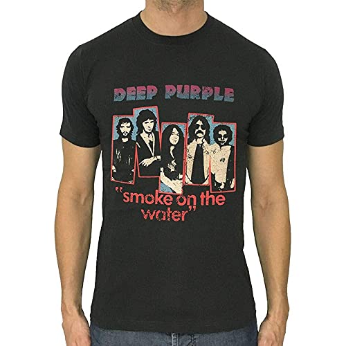Deep Purple t-Shirt Smoke on The Water Rock Retro Men Dark Grey Shirt S to 2XL Black - Les Beatles, Paul McCartney, John Lennon, RIngo Starr, George Harrison Deep Purple t-Shirt Smoke on The Water Rock Retro Men Dark Grey Shirt S to 2XL Black