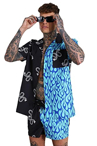 Ensemble de vêtements hawaïens homme à manches courtes patchwork taille M-1 XL