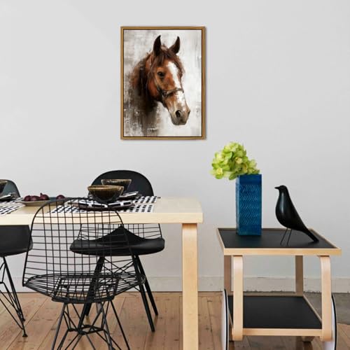 Image of Horse Wall Art Framed Horse Pictures Wall Decor Western Horses Portrait Canvas Prints Vintage Animal Painting Rustic Farmhouse Neutral Artwork for Living Room Bedroom Office Home Decorations 16x24