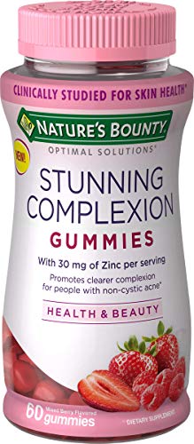 Nature's Bounty Stunning Complexion Skin Care Dietary Supplement Gummies Optimal Solutions, 30 mg Zinc, Mixed Berry Flavor, 60 Count