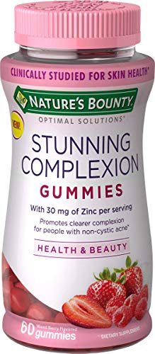 Nature's Bounty Optimal Solutions Stunning Complexion Skin Care Supplement Gummies with Zinc, 60 Count, Mixed Berry