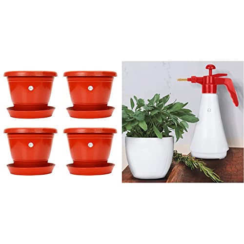 Image of Kraft Seeds 8-inch Garden Balcony Flowering Planter with Bottom Plate /Tray (Red /Terracotta, Pack of & Garden Pressure Spray Pump (Assorted) Combo