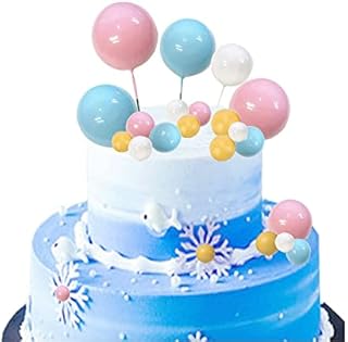 16 Pieces Mini Balloon Cake Topper,Colorful Ball Shaped Cake Insert Topper Pearl Ball Cake Picks ,for Girl Kids Women Party Baby Shower Birthday Cake Supplies Decorations