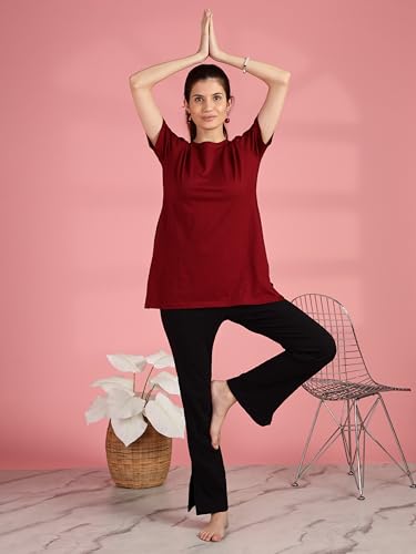 Image of 9shines Label Cotton Plus Size Long T-Shirt Tunic | Hip Covering Regular Top Nightwear| Sleepshirt Lounge wear for Women with Pocket (M-7XL)