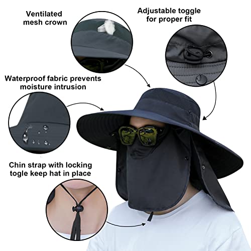 Image of Women Wide Brim Face Mask Sun Hat Detachable Neck Face Flap Ponytail UV Protection Visor Hat Garden Fishing Hiking