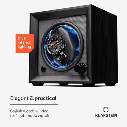 Image of Klarstein Brienz 6 Watch Winders - Quiet Watch Winder for 6 Watches, in Wood Look with 4 Rotation Modes & LED Lighting, Memory Foam Cushion, USB Operated