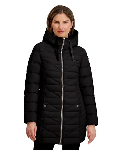 Nautica Women's Stretch Puffer Jacket with Faux Fur Lined Hood – Wind & Water-Resistant Winter Coat, Black, X-Large