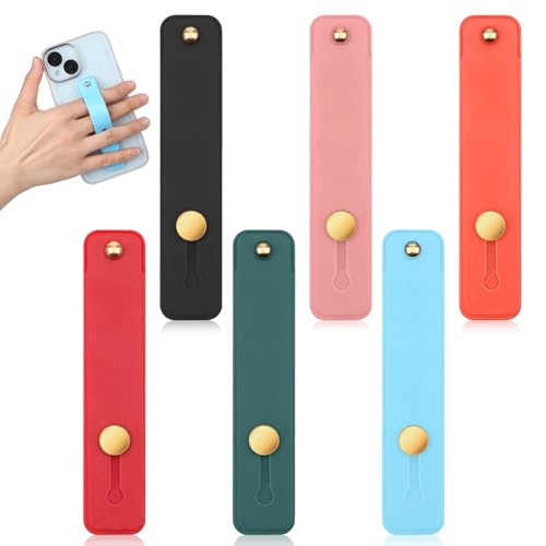 6 Pcs Phone Finger Strap Stand Phone Strap Grip Silicone Telescopic Phone Finger Strap Stand Universal Phone Holder Strap Cell Phone Accessories Assorted Colors Phone Loops for Back of Phone