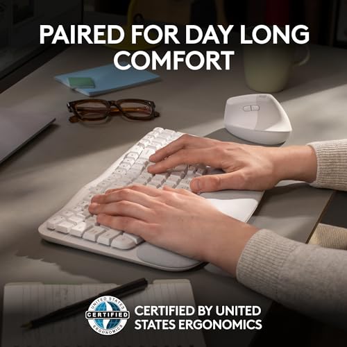 Image of Logitech Wave Keys & Lift Vertical Mouse - Ergonomic Bundle - Wireless Keyboard with Cushioned Palm Rest & Vertical Wireless Mouse - Easy-Switch, Bluetooth, for Multi-OS, Windows /Mac - Off White