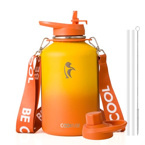 Image of Coolflask Half Gallon Water Bottle Insulated Stainless Steel with Strap