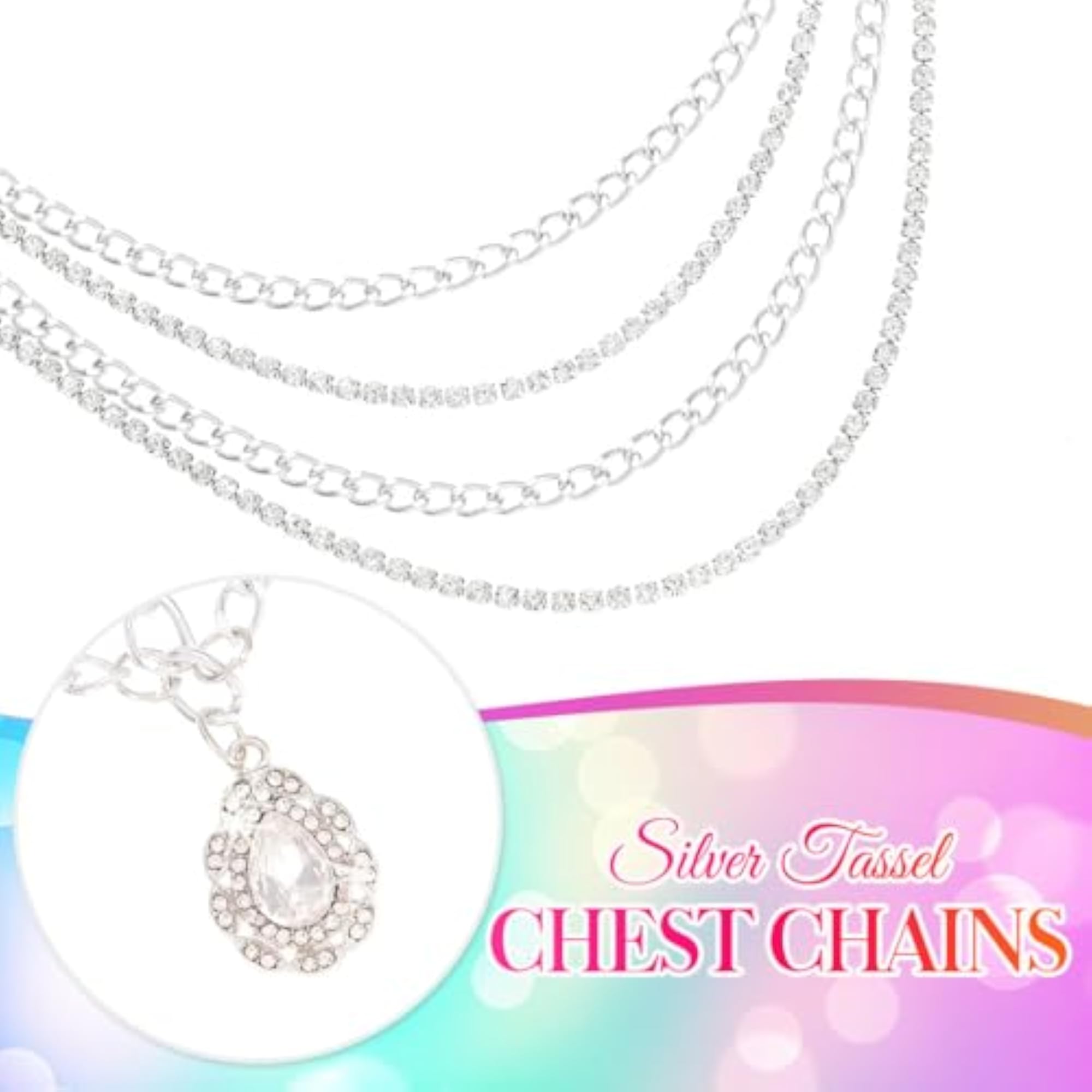 Premium Rhinestone Belly Waist Chain, Silver Dress Chain
