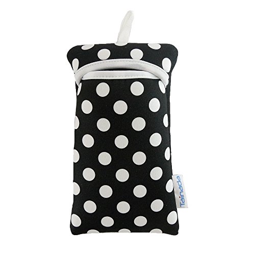 Tainada Shockproof Phone Neoprene Sleeve Carry Bag Pouch with Neck Lanyard & Carabiner for iPhone 11 Pro Max, 11, XR, Xs Max, Samsung S20, Note 10, Google Pixel 4 XL, 3a XL.(Black White Polka Dots)