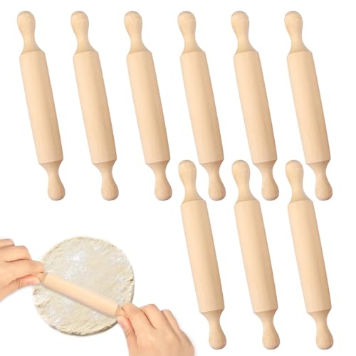 prota 9 PCS Mini Rolling Pin, Small Wooden Rolling Pins, Playdough Wooden Rollers with 2 Rollers Handle Playdough Dough Roller for DIY Crafts Playdough