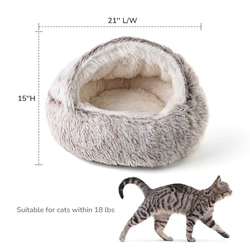 CATISM Katzenbett Waschbar Katzenschlafplatz für Katzen Plüsch Haustier Katzenkopfkissen Katzenkissen Flauschiges Kätzchen Welpen Kuschelbett Haustierbett Kaffeebraun
