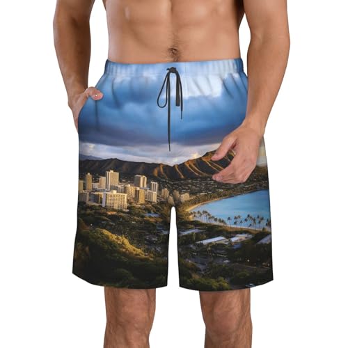 Men's Swim Trunks Hawaii Skyline Diamond Head Volcano Quick Dry