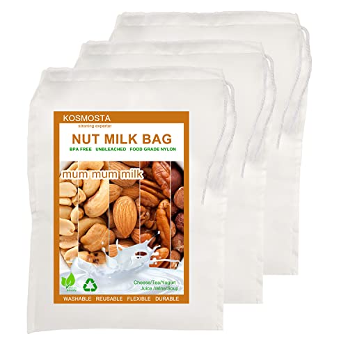 3 Stück Nussmilchbeutel, wiederverwendbare Nylon-Lebensmittelsiebbeutel, vielseitig verwendbar, für Mandelmilch in Lebensmittelqualität, feinmaschiges Nylon-Seihtuch Cover