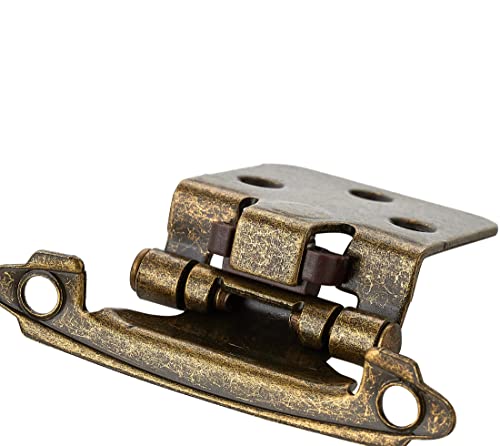 Image of Ravinte 50 Pack (25 Pairs) 1 /2 inch Overlay Cabinet Hinges, Self-Closing Semi-Concealed Face Mount, Antique Brass Decorative Hardware with Door Bumpers for Kitchen & Cupboard Doors