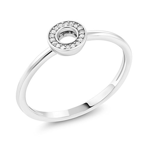 Gem Stone King 10K Solid White Gold Round White Diamond Contemporary Engagement Circle Ring For Women2