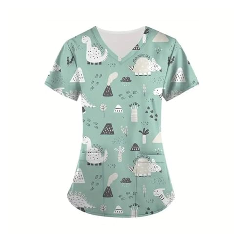 SHBHWS Uniforme Clínico Mujer Veterinaria Mujer Tops Cuello en V Manga Corta con Microelástico Uniforme de Enfermera Mujer(Color5,L)