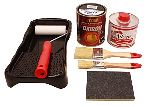 Esmalte antioxidante mas disolvente profesional, juego de pintura titanlux mas disolvente mas 2 brochas (del 12 y del 24) mas cubeta con rodillo pequeño mas esponja de lija. (Blanco) (Negro)