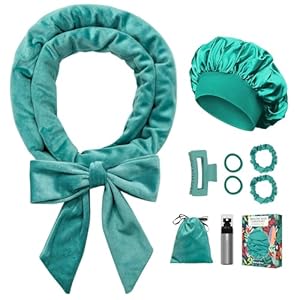 No Heat Overnight Curl Headband, 70″ Soft Ribbon Wrap for Long Hair, 9 PCS Hair Curling Rods Set – Blue Green